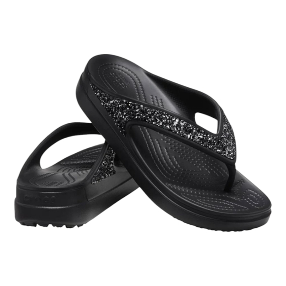 Crocs Women's‎ Sloane Glitter Wedge Flip Flops Size 10 New! Black - Picture 1 of 11